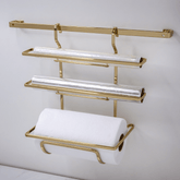 Suporte Porta Rolos Triplo Papel Toalha Alumínio e PVC Para Barra Luxo Dourado - Ela Decora